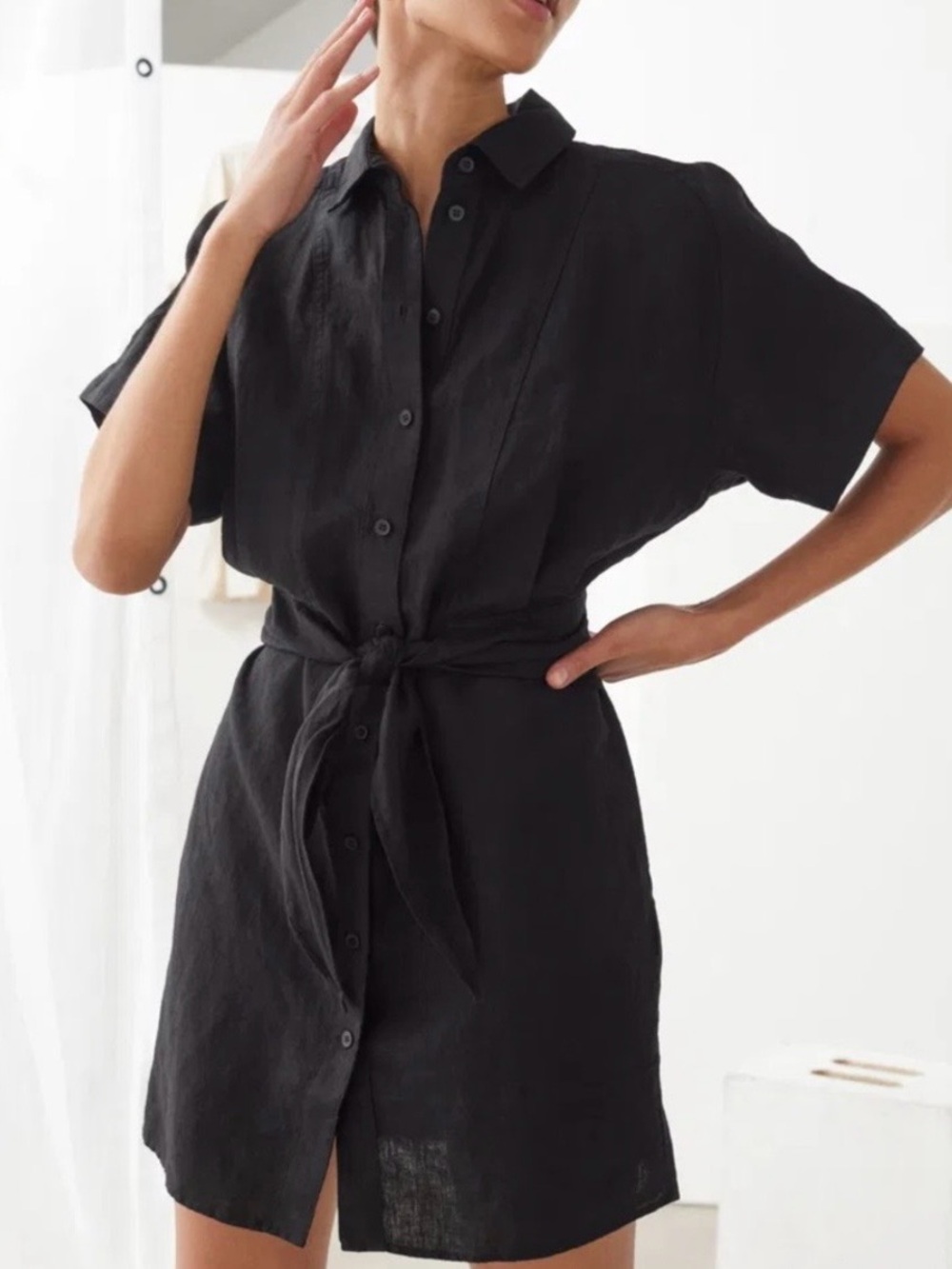 & Other Stories Belted Linen Mini Dress